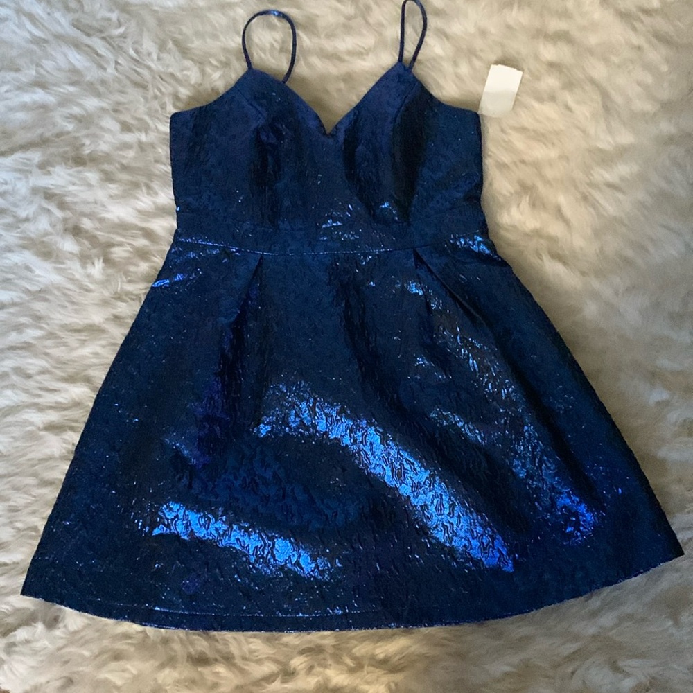 Lulus  vibrant occasion spaghetti hand  glazed blue cocktail dress